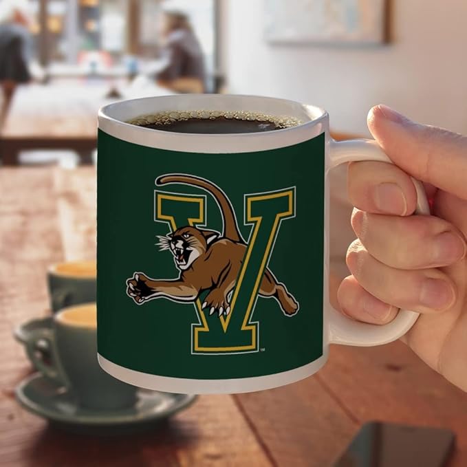 University of Vermont Catamount Logo Ceramic Coffee Mug, Novelty Gift Mugs for Coffee, Tea and Hot Drinks, 11oz, White