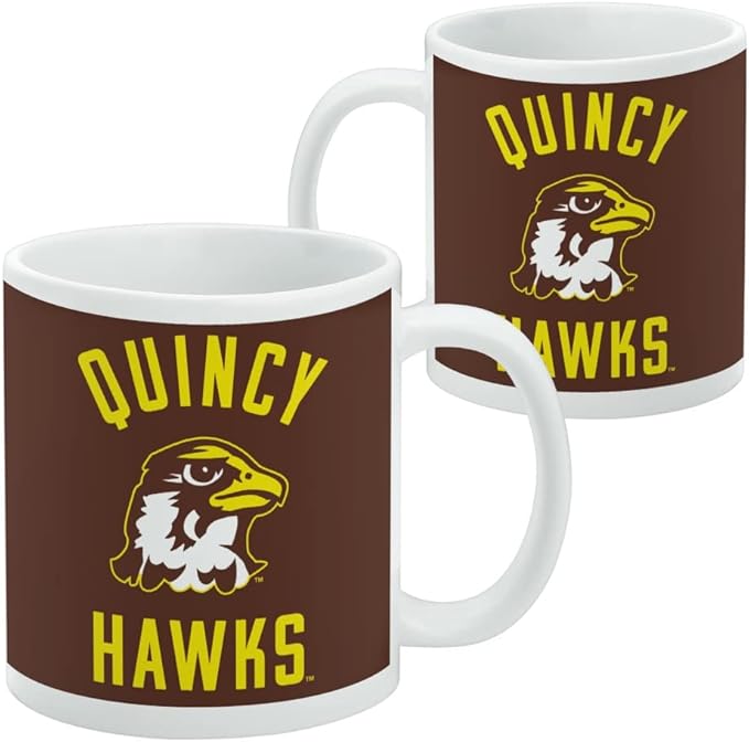 Quincy University Hawks Logo Ceramic Coffee Mug, Novelty Gift Mugs for Coffee, Tea and Hot Drinks, 11oz, White