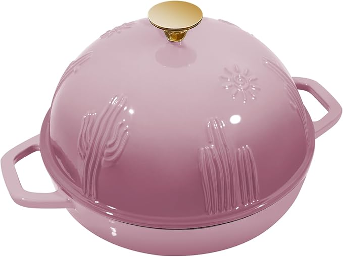 Bread Oven Cast Iron Bread Dutch Oven with Cloche Lid for Bread Baking BerryPink Enameled Cast Iron Bread Oven with Dome Lid for Sourdough 5 qt