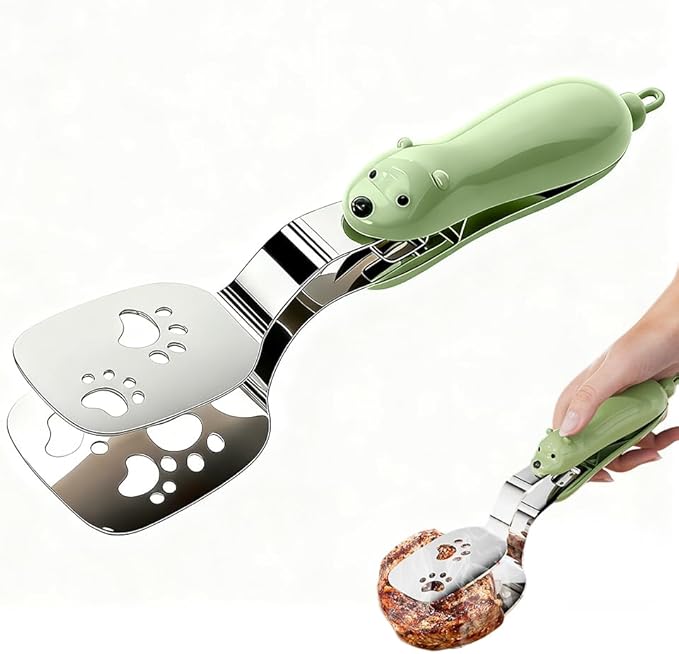 2-in-1 Non-Slip Durable Spatula Tongs,2026 New Kitchen Cooking Tongs Egg Flipper Spatula,Stainless Steel Barbecue Clamp Food Flip Shovel Clip for Steak Fish Bread Pizza,Home Cooking Tool ﻿ (Green)