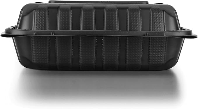 KARAT EARTH Clamshell Take Out Food Containers [9"x9" - 120 ct] To Go Containers | 3 Compartment, Soak-Resistant, Durable, Stackable | Vented for Hot/Cold Foods, Black