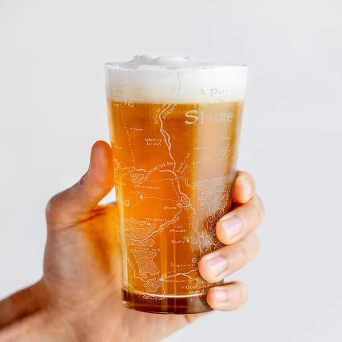 MAP OF THE SHIRE Engraved 16oz Pint Glass | Inspired by Tolkien Power Ring and Middle Earth | Great Christmas Gift Idea | Unique Elvish Fantasy Wizard Fantasy Decor!