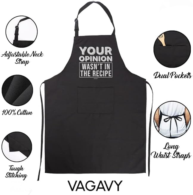 100% Cotton, Black Funny Aprons for Men, Dad, Husband - Birthday, Father’s Day Grilling Gifts for Papa, Husband.