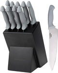 Restaurantware Comfy Grip Knife Set With Holder 1 Sharp 9-Piece Knife Set - Ergonomic Handle Non-Slip Grip Gray Stainless Steel Kitchen Knife Set Dishwashable Includes Knife Holder