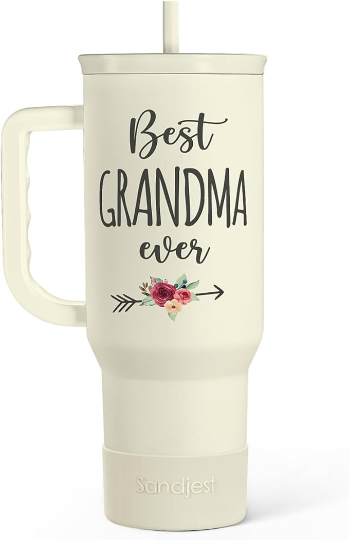 Grandma Tumbler with Handle 40oz, Grandmother Gifts from Granddaughter Grandson, Stainless Steel Tumblers Coffee Travel Cup, Gifts for Nana Mimi Grandmom on Birthday Christmas Mothers Day Valentines