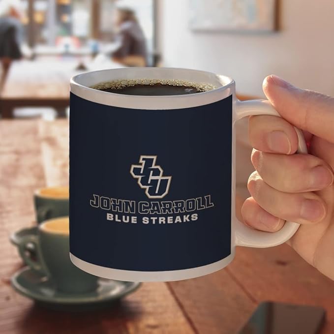 John Carroll University Blue Streaks Logo Ceramic Coffee Mug, Novelty Gift Mugs for Coffee, Tea and Hot Drinks, 11oz, White