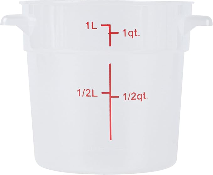 Restaurantware-Met Lux 1 Quart Food Storage Containers, 10 Translucent Storage Containers - Lids Sold Separately, Red Volume Markers, Dishwashable Containers, Side Handles, For Storing Foods