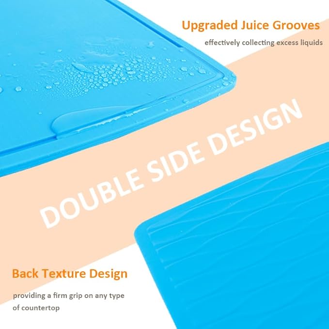 Liflicon Thick Silicone Cutting Boards for Kitchen Silicone Chopping Boards/Mats Set of 2 Extra Large14.6''x10.43'', Mini 9.1”x7.1” Non-slip Deep Drip Juice Groove, Dishwasher Safe-Orange