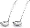 Cooking Ladles,Serving Scoop And Ladle Strainer Set Of 2 with Hook and Hole for Easy Hanging,Stainless Steel Soup Ladles Set for Kitchen