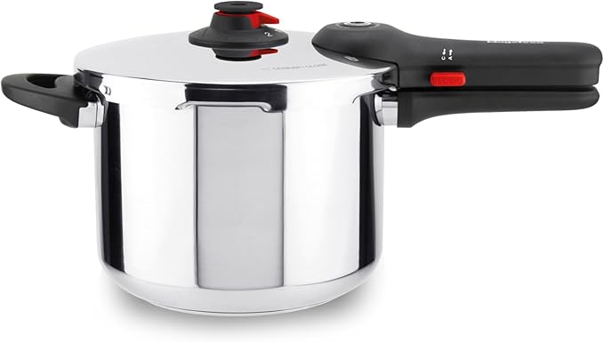 Magefesa EasyClick 6.3-Quart Stainless Steel Pressure Cooker – Easy One-Hand Opening, 2 Cooking Modes, Works on All Stovetops