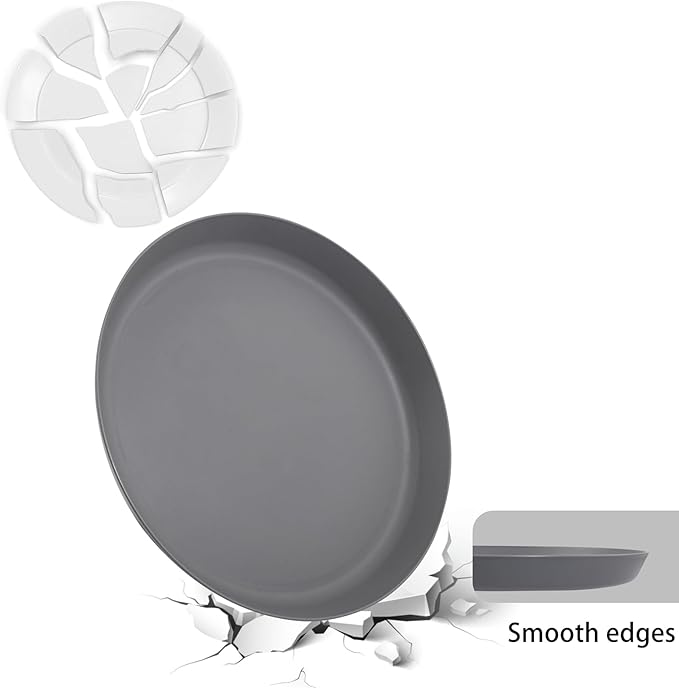 EI 18pcs Dark Grey Wheat Straw Plates Set,Unbreakable Deep Dinner Plates,Reusable Heavy Duty Plastic Plate,Lightweight Salad Plate for Camping,Kitchen,Picninc