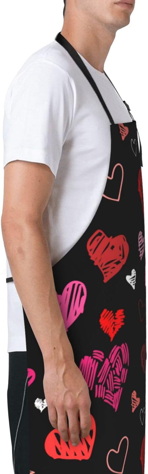 Apron for Women Men Hearts Aprons With Pockets Adjustable Washable Aprons for Cooking Baking Kitchen