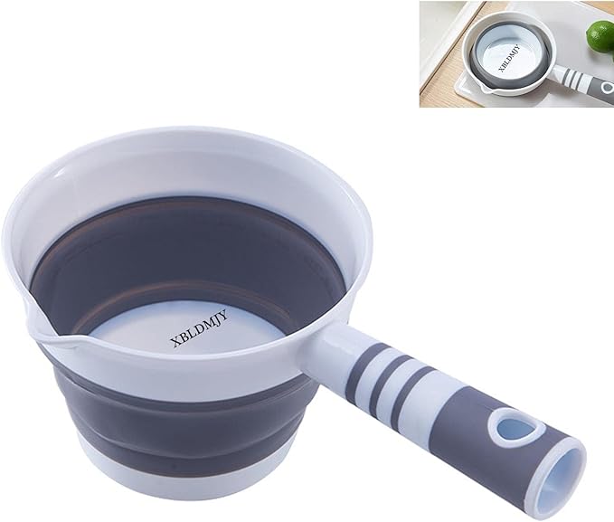XBLDMJY Water Dipper,Folding Bath Ladle，Plastic Water Scoop for Travel, Tabo, Used In Kitchen, Garden, Bathroom(Grey)