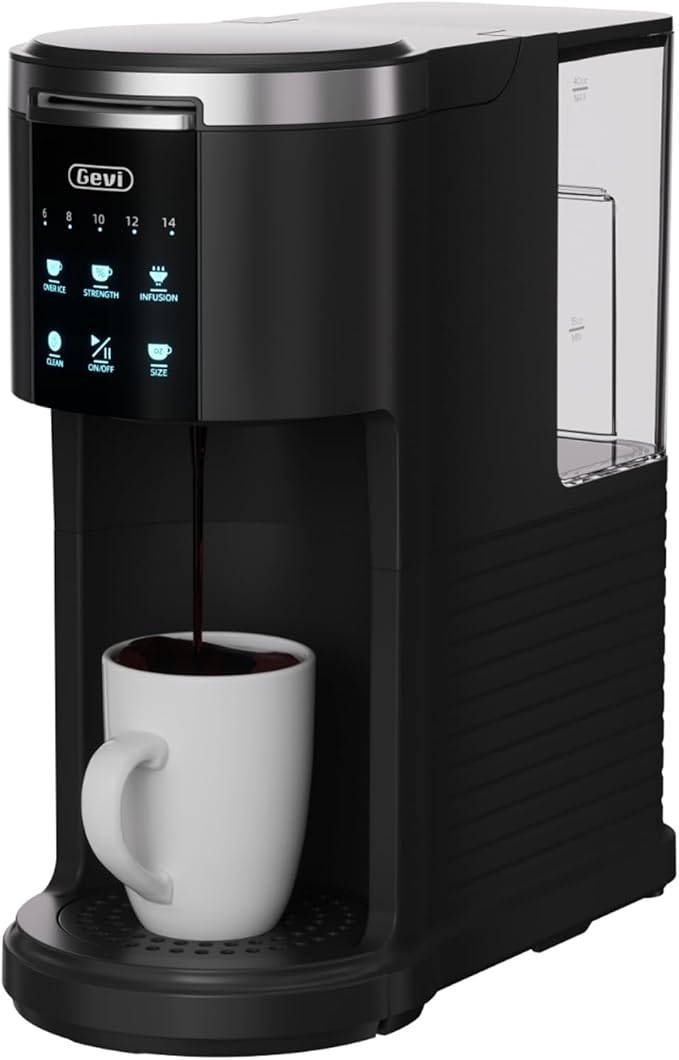 Gevi Single Serve Coffee Maker, Compatible with Pods & Ground Coffee, 40oz Removable Water Reservoir, 5 Brew Sizes (6-14oz), Compact for Kitchen Use, Black