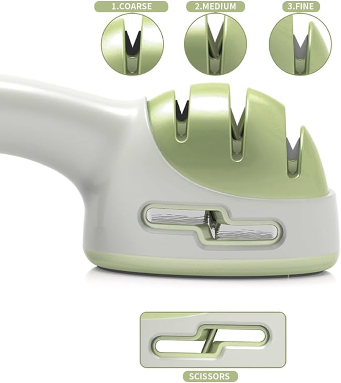 Knife Sharpener for Kitchen,Handheld Sharpener for Repairing and Polishing Kitchen Knives,Manual Sharpener Suitable for Various Kitchen Knives (Green)