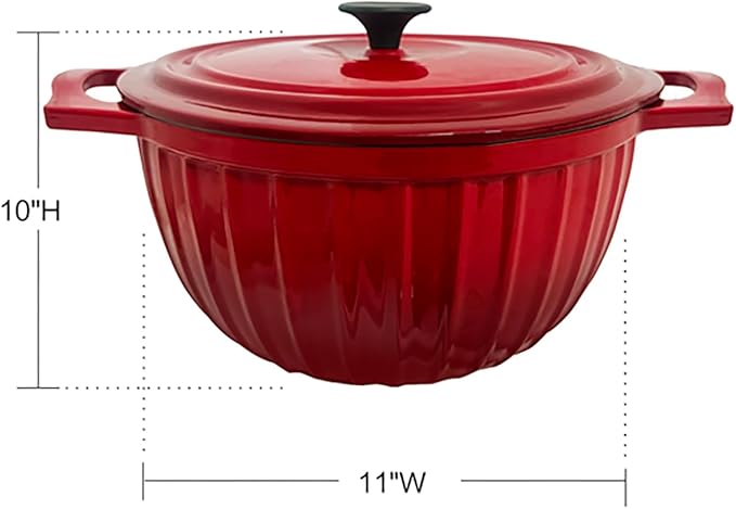 5.3 Quart Enameled Cast Iron Dutch Oven with Lid, red dutch oven, enameled pot with lid, Sturdy Dutch Oven Cookware (Ruby Red)