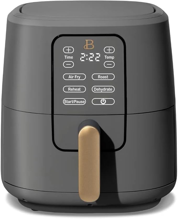 Beautiful 6 Qt Air Fryer with TurboCrisp Technology, EverGood Ceramic Nonstick Coating - Roast, Reheat and dehydrator, kitchen appliances by Drew Barrymore (Oyster Grey)