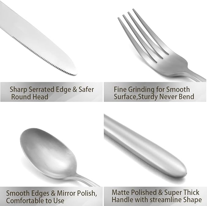 DEACORY Silverware Set 5 Pieces Flatware Set Cutlery Set Stainless Steel Matte Finished Drip Handle Service for 1