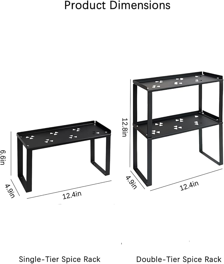 Spice Rack,Metal Kitchen Storage Shelves Countertop Organizers, Shelf Risers, Stackable (black)