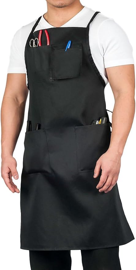 KNG Black Shop Apron With Pockets – Cross Back Workshop Apron for Men and Women