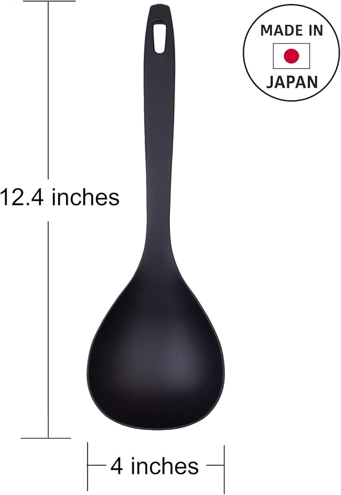 Cooking Spoon 12.2” – Lightweight Nylon Ladle, Non-Slip Grip, BPA-Free, Heat-Resistant 410°F, Nonstick Safe, Made in Japan