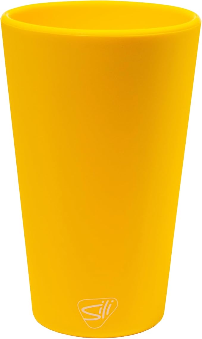 Silipint 16oz Silicone Pint Glass – Unbreakable BPA-Free Reusable Silicone Drinking Cup – Flexible Dishwasher Microwave & Freezer Safe – Stemless Glass for Water Coffee Smoothies (Yellow)