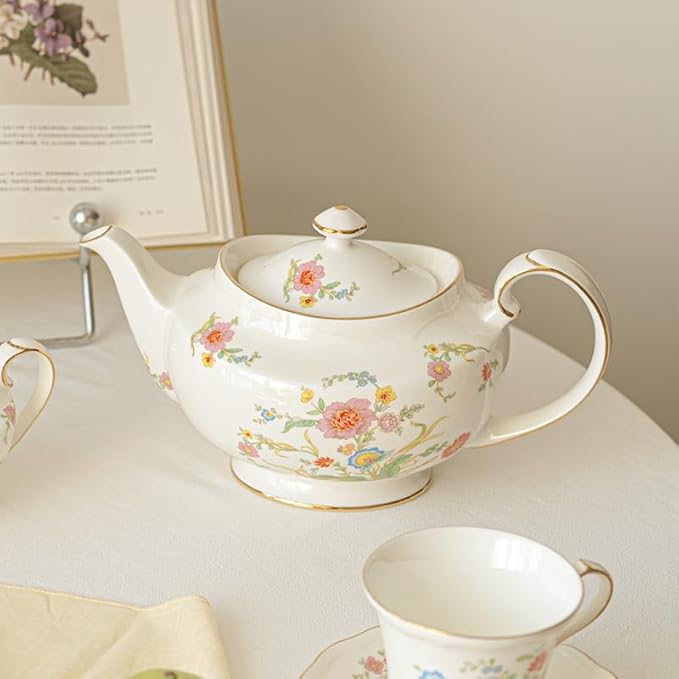 Aynsley Shangri-La Large Teapot 1200ml – Bone China Tea Pot with Floral & Vine Motifs, Elegant White Porcelain Teaware, Classic Gift for Tea Lovers