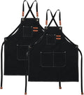 Aprons For Women Men With Pockets 2 Pcs,Kitchen Waterproof Hair Stylist Linen Bbq Tool Canvas For Adults Apron
