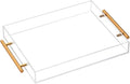 Clear Acrylic Lucite Serving Tray with Metal Handles,No Need to Assemble,11x14 Inch,Decorative Storage Organizer with Spill-Proof Design,Serving for Coffee,Breakfast,Dinner and More