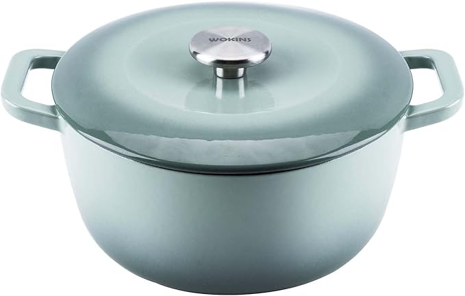 Enamel Cast Iron Dutch Oven with Lid,Dual Handles,Heavy-Duty Cookware for Sourdough Bread Baking,Braising,Stews,Roasting,Oven Safe up to 500° F,5.5QT,green
