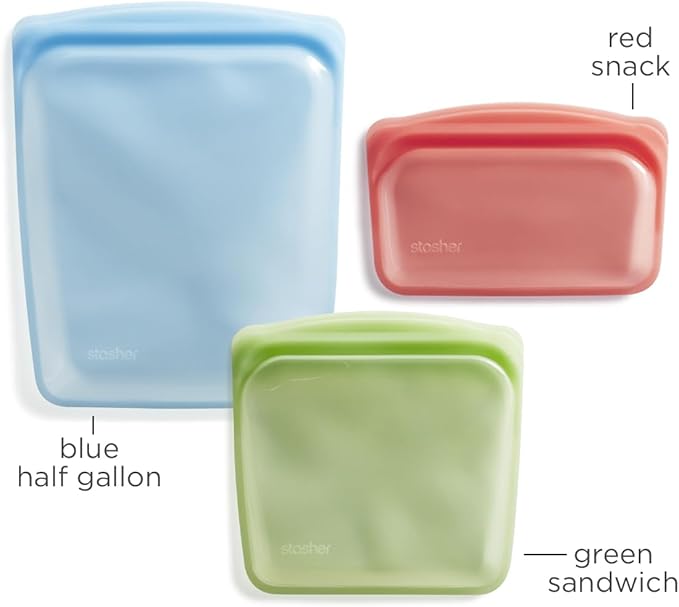 Stasher Premium Silicone Reusable Food Storage Bags, 3-Pack, Multi, Multi-Use Food Storage Bags, Lunch Bag, Travel Containers, BPA Free, Leak-free, Dishwasher-Safe, Eco-friendly