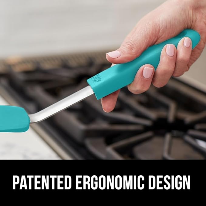 GORILLA GRIP Food Grade Flexible Silicone Spatula, Heat Resistant Head for Nonstick Frying Pan, Patented Soft Rubber Handle for Comfort, Non-Scratch Kitchen Turner, Flip Eggs, 11.6 in, Turquoise