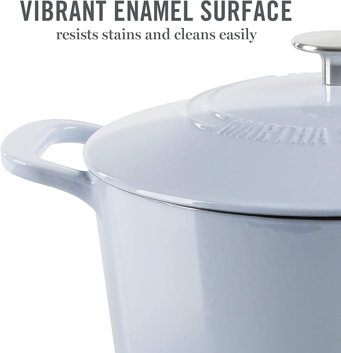 MARTHA STEWART Gatwick 7-Quart Enamel Cast Iron Dutch Oven Pot with Lid – Lavender Purple – Durable Heavy-Duty Dutch Oven for Slow Cooking, Braising & Baking