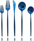 JASHII Shiny Blue Silverware Set, 30-Piece Stainless Steel Satin Finish Flatware, Kitchen Utensils, Mirror Polished Tableware Cutlery for Home and Restaurant, Dishwasher Safe