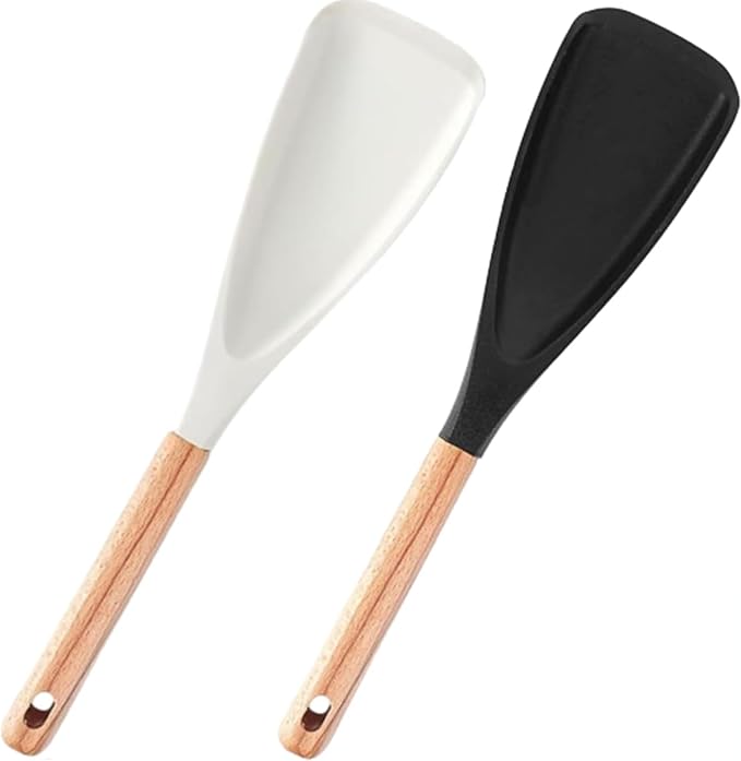 Cedar and Ash Spoonula,Multifunction Spatula Cooking Spoon,Non stick Flat Serving Spoons, Heat Resistant Kitchen Cucharras for Mixing, Stiring, Scooping, Scraping, Basting (Black+White)