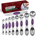 Magnetic Measuring Spoons Set of 9 Stainless Steel Dual-Sided Stackable Measuring Spoon Nesting Teaspoons Measuring Dry and Liquid Ingredients, Fits in Spice Jars Set of 9 (Purple)
