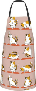 Cat and Dogs Animals Adjustable Bib Neck Chef Aprons, Kitchen Bbq Waterproof Apron with 2 Pockets For Mom Dad