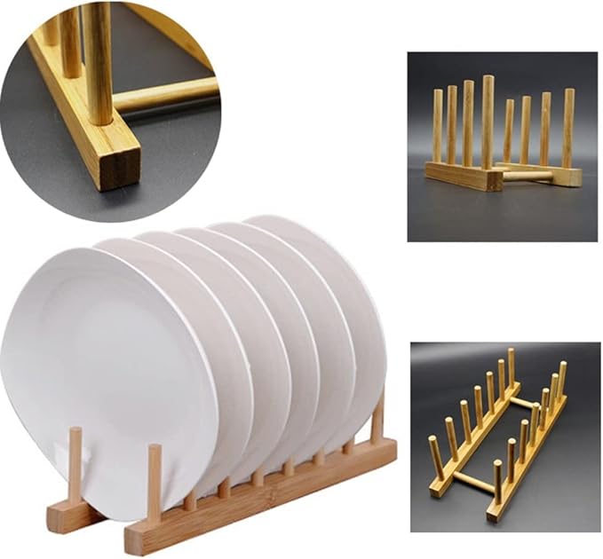 YWSHF 4 PCS Bamboo Wooden Dish Rack Dishes Drainboard Drying Drainer Storage Holder Stand Kitchen Cabinet Organizer for Dish,Plate,Bowl,Cup Pot,Lid,Book