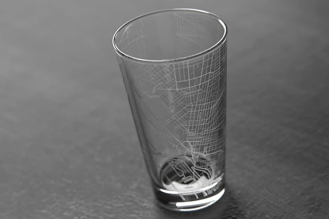 Well Told Engraved Buffalo New York Map Pint Glass, Etched Beer Gift (16 oz, Clear) City Map Pint, Custom City Glassware, Gifts For Beer Lovers