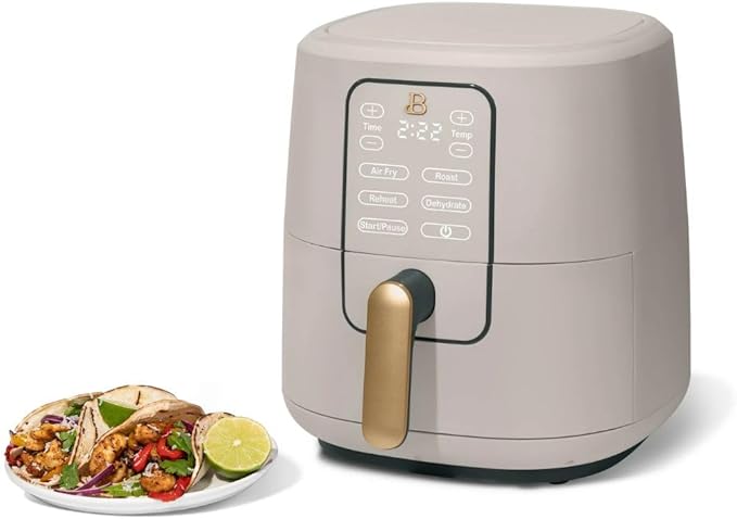 Beautiful by Drew Barrymore 6-Quart Digital Air Fryer, TurboCrisp Technology, Touch-Activated Display, 1750W, 90–400°F, Dishwasher-Safe Basket (PORCINI TAUPE)