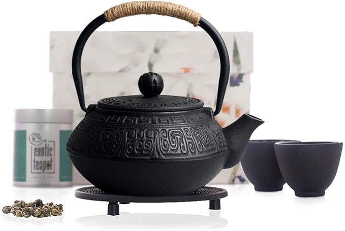Hwagui - Chinese Cast Iron Teapot with Tea Infuser, Iron Tea Kettle Set, Benefit for Healthy(600ml/20oz)