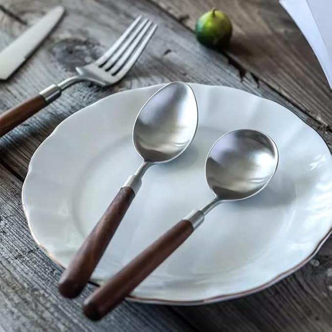 Walnut Wooden Silverware Set Flatware Set for 14 Exquisite Ergonomic Wood Handle Utensil Sets 18 10 Stainless Steel Cutlery Sets Include Fork Knife Spoon Matte Tableware,Dishwasher Safe