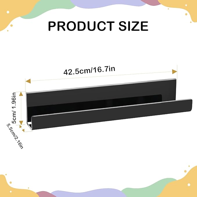 2 Pack Magnetic Book Shelf for Classroom, Strong 8.8lb Magnet Acrylic Whiteboard Shelves, Teacher Supplies Organizer for Kids Books, Posters, Flash Cards, Classroom Accessories Storage (Black)