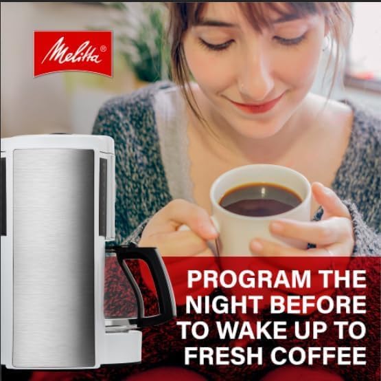 Melitta Aroma Enhance 10-Cup Drip Coffee Maker, Automatic and Programmable, 96oz Capacity with 5-Pack Coffee Filters | White