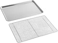 Full Size Aluminum Sheet Pan with Stainless Steel Cooling Rack, 18 Gauge, 18x26 Inch, Wire Rim, Silver, Rectangle, Oven and Freezer Safe