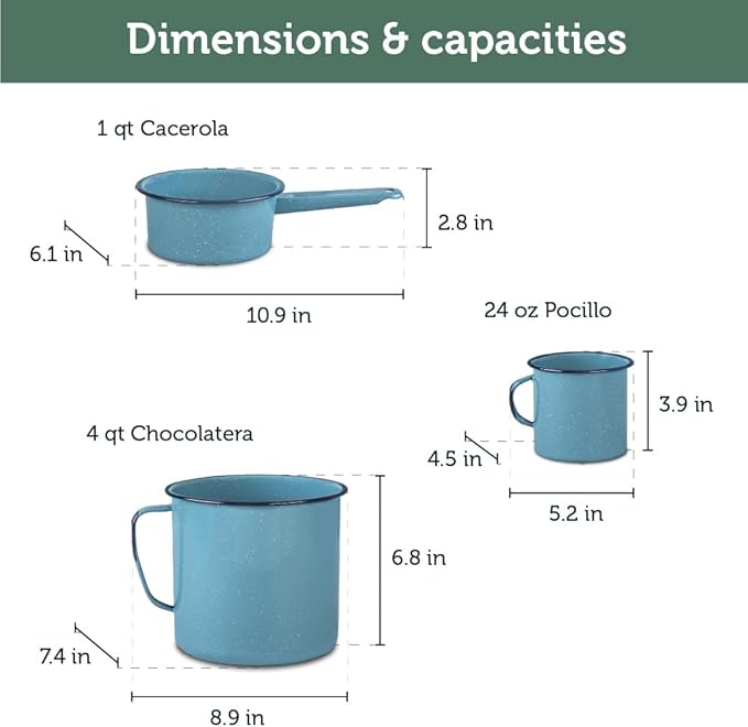 Cinsa 14-Piece Enamel on Steel Cookware Set, Ideal for Gas, Electric Stoves, Ovens & Campfires – Turquoise Blue