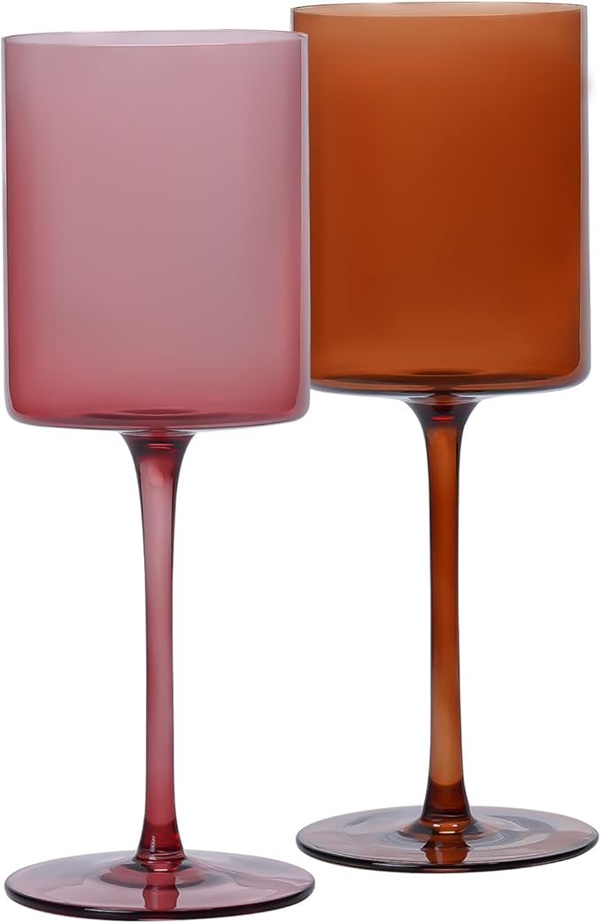 Colored Wine Glasses Set of 4-16oz Cylindrical All Purpose Wine Glass, Crystal Wine Glass Set in Gift Packaging, Great Gift for Wedding, Anniversary, Christmas, Birthday, 9’’ Tall, Long Stem