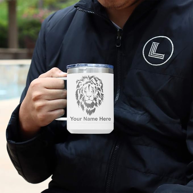 LaserGram 15oz Vacuum Insulated Coffee Mug, Tiki Statue, Personalized Engraving Included (White)
