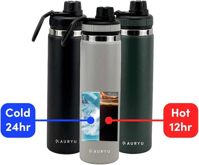 Oat 24oz Triple-Walled Insulated Stainless Steel Water Bottle – Wide Mouth, Leak Proof Flask with Bonus Spout Lid – BPA-Free Thermos for Gym, Hiking, Travel, Hot & Cold Beverages