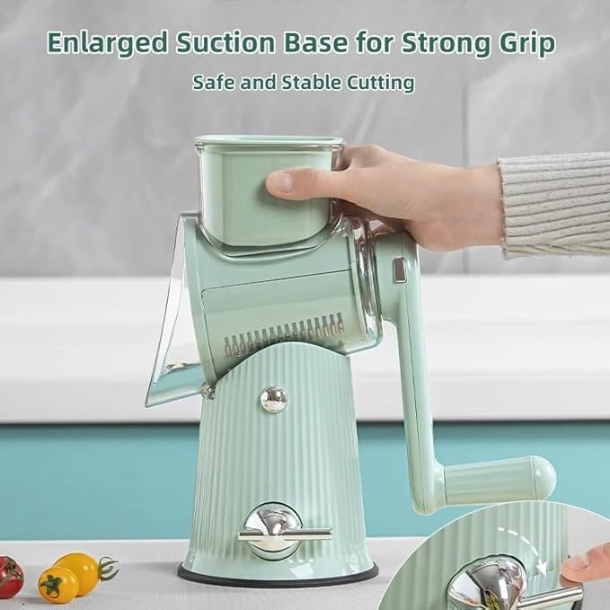 Le D'Affaires 5 in 1 Cheese Grater, 2025 NEW Rotary Cheese Grater with Hand Crank, Multi-Function Gourmet Cheese Grater for Kitchen, 5-Blade Vegetable Slicer and Storage Box (Green)